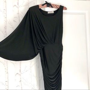 One Sleeve Flowy Black Dress